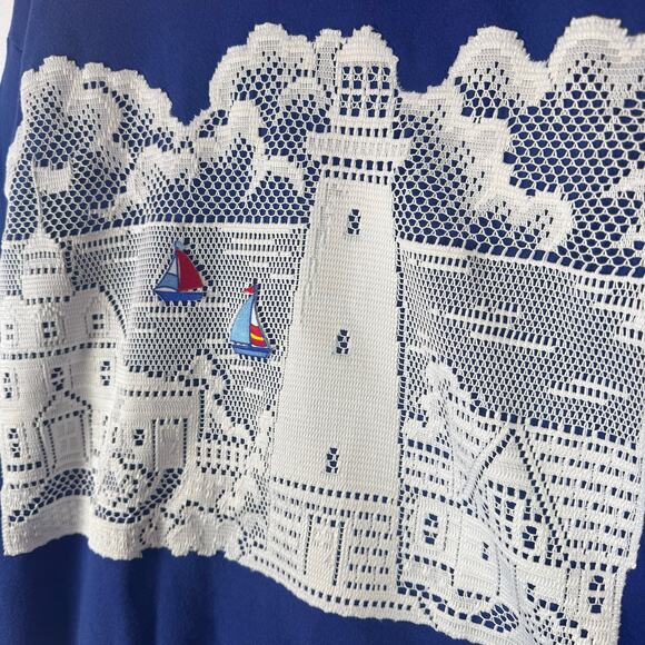 Vintage Lee Blue Nautical Sweatshirt Womens Cottagecore Grannycore Heritage Lace - Picture 3 of 5